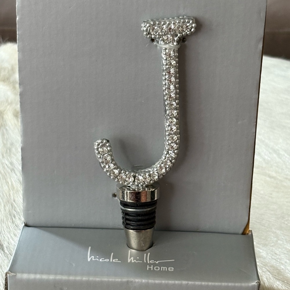 Nicole Miller Silver Rhinestone Initial Wine Stopper